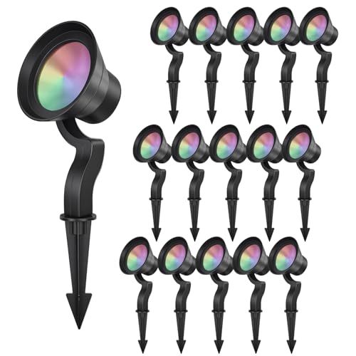 Sofiton 16-Pack Low Voltage Landscape Lighting with RGB+CCT Color Changing, 10W, 600LM, 12-24V AC/DC, Wet Location, Landscape Spot Lights Outdoor for Garden Tree Yard Uplighting, Bronze, ETL Listed