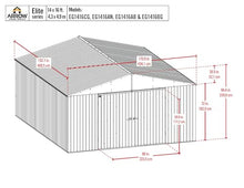 Arrow Shed Elite 14' x 16' Tall Outdoor Steel Storage Shed with High Gable and Lockable Doors Storage Building, Cool Grey