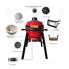 Ceramic Charcoal BBQ Grill and Smoker, Stainless Steel Grates -21" Ceramic with Tall Stand(B)