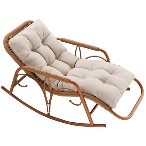 Balcony Rattan Leisure Lazy Family Chair, Lightweight and Breathable, Suitable for Garden Balcony, with an Extended Cushion(Yellow,161 * 79 * 64cm)