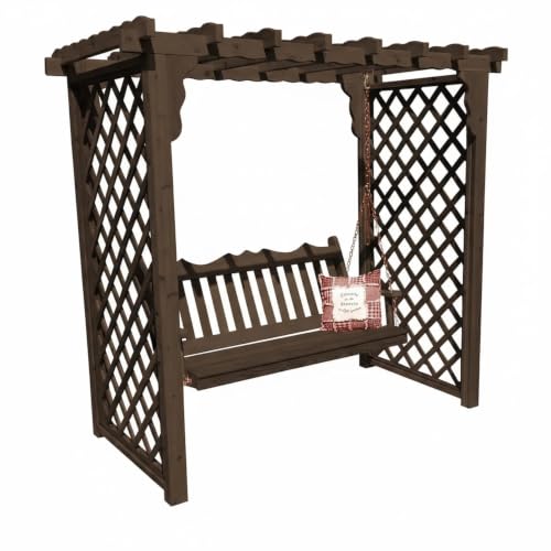 Keystone Amish Co. Manchester Cedar Garden Arbor with Swing, Heavy Duty Outdoor Wooden Archway Trellis & Porch Swing, Amish Crafted, Made in USA, 5-Foot, Walnut Stain