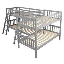 BOVZA L-Shaped Quad Bunk Bed Twin Size with Ladders & Guardrails Grey