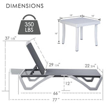 Kozyard Outdoor Chaise Lounge Chair, Full Flat Adjustable Patio Lounger with Aluminum Frame & Resin Legs, Textilene Fabric for Poolside, Backyard & Beach (Gray, 2Chairs + Table)