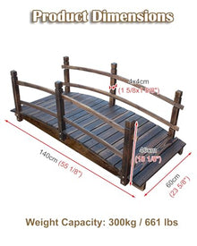 Katzowen Wooden Backyard Bridge Wooden Garden Bridge Arch, Outdoor Pathway Bridge with Safety Rails, Small Pond Bridge Decoration, Weather-Resistant Natural Wood Garden Bridge