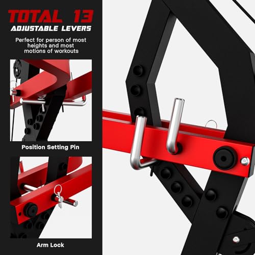 Liksodo Leverage Gym 2500LB Adjustable Full Body Workout Machine Red with Bench