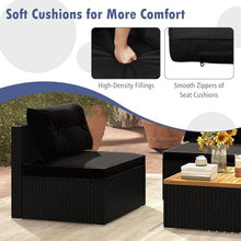 KswyyuwxgqI 5-Piece Outdoor Rattan Sofa Set with Seat and Back Cushions, Wicker Patio Furniture Set with Square Coffee Table for Backyard Poolside Lounge(Black)
