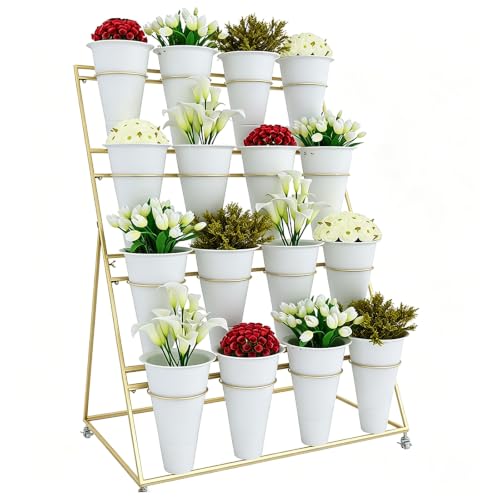 4-Tier Tall Plant Stand With Wheels, Heavy Duty Flower Cart With 16 Pcs