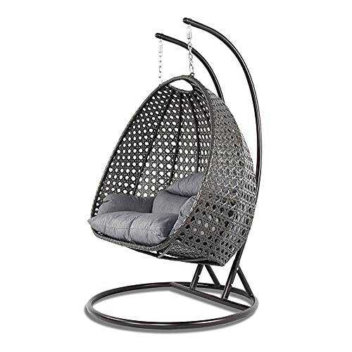 Island Gale® Luxury 2 Person Wicker Swing Chair ((2 Person) X-Large, Charcoal Rattan/Charcoal Cushion)