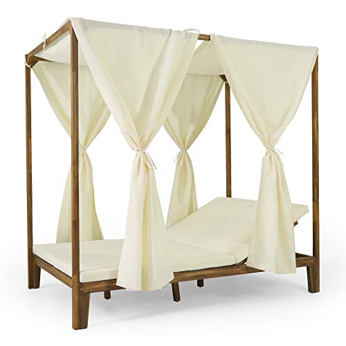 Christopher Knight Home Outdoor Chaise Lounge Teak and Cream