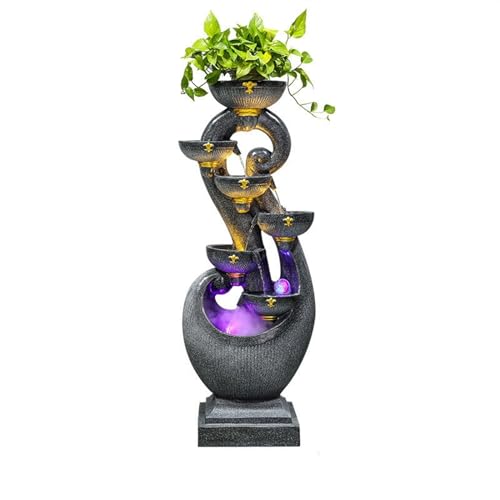 GLigeT Outdoor Water Fountain Fountain Fish Tank, Living Room Falling Water with Music Fountain Decoration, Garden Circulating Water Landscape Humidification Outdoor Fountain (Color : Black)