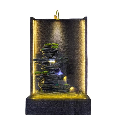 Large Chinese Landscape Wall Water Fountain with LED Lights – Indoor/Outdoor Zen Waterfall Feature for Home, Garden, or Office Decor (2536)(2532)