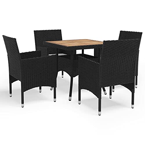 DYRJDJWIDHW Outdoor Furniture Sets Clearance,muebles,Outdoor Seating Furniture,5 Piece Patio Dining Set Black Poly Rattan and Acacia WoodSuitable for Patio, Garden, Gazebo Low