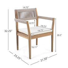 Seeheool Braided Acacia Wood Outdoor Dining Chairs Set of 4 – Teak Look with Beige Rope & Cream Cushions, Armrests – All-Weather Patio Furniture for Garden, Poolside, and Backyard (Durable & Stylish)