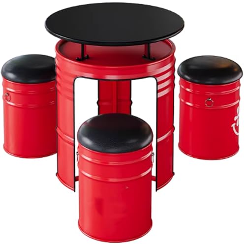 JOSOGO Coffee Restaurant Table and Chair Set, Creative Industrial Style Outdoor Oil Drum Multi-Functional Outdoor Lounge Table and Chair Set(K)