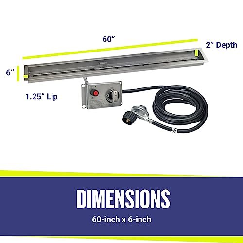 American Fire Products | 60" x 6" Linear Drop-in Fire Pit Pan with Electric Ignition System Kit, CSA | Stainless Steel, Use in Outdoor Fire Pit | for Natural Gas or Propane Fires