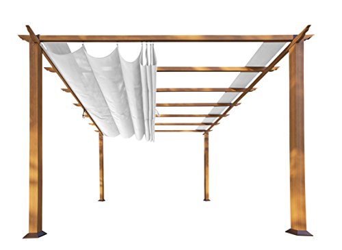 Paragon Outdoor 11' x 11' Florence Aluminum Pergola with Retractable Cream Canopy