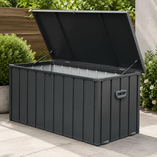 Cvqza 160 Gallon Outdoor Storage Box, Waterproof Patio Storage Bin for Cushions, Pillows, Garden Tools, Lockable, Versatile for Backyard, Garden, Poolside Use, Durable and Spacious