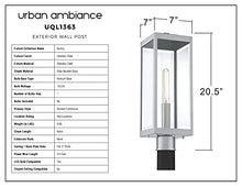 Urban Ambiance Luxury Modern Farmhouse Outdoor Post/Pier Light, Large Size: 20.5" H x 7" W, with Industrial Style Elements, Stainless Steel Finish, UQL1363, Quincy Collection