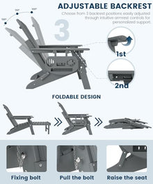 FOOWIN Folding Adjustable Adirondack Chair with Ottoman Set of 4