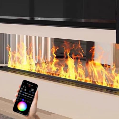 ZyKnaurral 3D Water Vapor Fireplace,with 7 / Multiple Adjustable Flame Colors and 5 Brightness Levels, Brushed Stainless Steel,Touch Control,for Office,Home,Hotel,Restaurant multicolorApp-1000mm