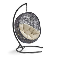 Modway Encase Wicker Rattan Outdoor Patio Swing Chair with Stand Black Beige