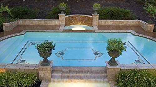 Custom Mosaics, Inc. Baroque Corner Scroll Porcelain Pool Mosaic 60"x45" Blue