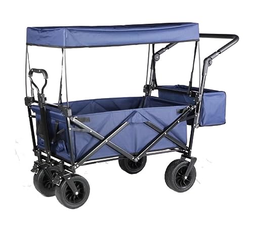 Trolley Cart Folding Garden Trolley Cart with Canopy Heavy Duty Wagon with 4 Wheels Shopping Cart for Outdoor Camping Beach Camping Cart Garden Wagon