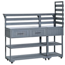 Merax 62.3'' Outdoor Mobile Kitchen Island on Wheels with Stainless Table Top, Outdoor Prep Cart Grill Table with Raised Shelf and Drawers for BBQ, Party, Gray