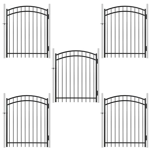 Fencer Wire Heavy Duty Arched Decorative Fence Gate, 5FT Height x 4FT Width Outdoor Fence Gate, Outdoor Anti-Rust Metal Steel Gate for Fencing Garden Barrier, with Gate Lock, Pack of 5