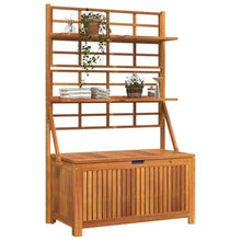 Fisinber Brown Acacia Wood Outdoor Storage Box 39"x19.7"x63" with Trellis, Patio Bench for Tools/Cushions