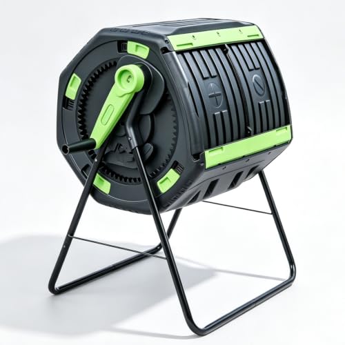 Dual Chamber Outdoor Compost Tumbler Bin with Large Lid