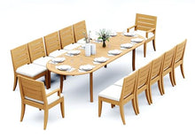 TeakStation 12 Seater Grade-A Teak Wood 13 Pc Dining Set: 118" Double Extension Oval Table and 12 Atnas Chairs (2 Arm & 10 Armless Chairs) #31AT2602