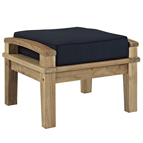 Modway Marina Outdoor Patio Teak Ottoman, Natural Navy