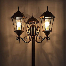 SDdPulse Vintage Three Heads European Retro Outdoor Waterproof Column Lamp Courtyard Street Light Floor Light LED Landscape High Pole Villa Garden Glass Lantern Pillar P,215cm