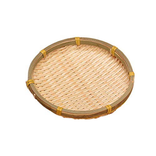 VUBYSG Round Hand-Woven Bamboo Fruit and Vegetable Basket Drain Basket Storage Basket Snack Biscuit Drying Tray Needed,18cm,18cm