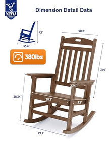 YEFU Outdoor Rocking Chair Set of 4 High Back Poly Teak
