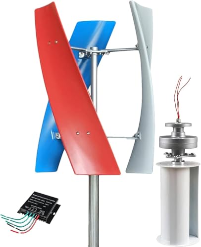 CLPYING 12V/24V/48V/110V/220V Wind Power Turbine Generator, 18000W Vertical Wind Turbine Power Generator Kit DIY Portable Helix Natures Generator with Controller & Windmill(Red,12V)