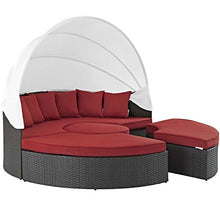 Modern Contemporary Outdoor Patio Balcony Lounge Daybed Sofa Bed, Rattan Wicker, Red
