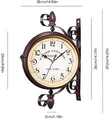 Wall Clock, Double Sided Wall Clock, Outdoors Vint Double Sided Vintage Wall Mount Two Faces Retro Station Clock, Wall Hanging Silent Clock For Home Garden Decor Station Clock Double Sided Outdoor Dou
