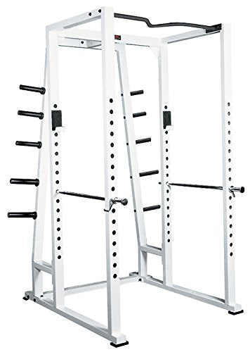 York Barbell 54030 Power Rack with Weight Storage White