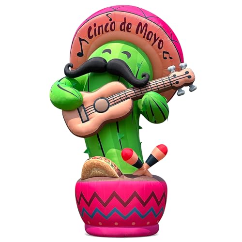 Wellcomer 25FT Giant Inflatable Cactus Outdoor Decoration with Blower – Cinco de Mayo with Taco Sombreros Guitar for Party, Fiesta, Mexican Holiday Celebrations