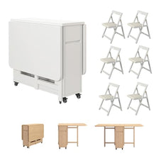 MATISUN Solid Wood Foldable Dining Table and Chair Set, Folding Dining Table with Chairs for Restaurant, Warehouse, Home, Kitchen, Garage (White,1.4m(6 Chairs))
