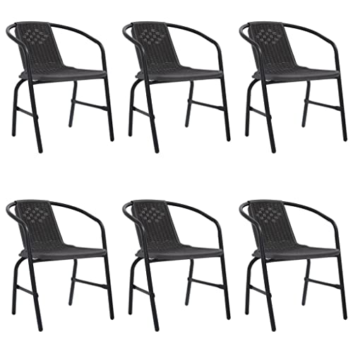 LMTYOENFG Outdoor Dining Chairs Set of 6, Stackable Patio Chairs with Black PE Rattan and Steel Frame, Modern Garden Seating for Backyard, Deck, and Porch, Assembly Required