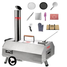 BAYUELSWU Stainless Steel Pizza Oven Outdoor 12" Automatic Rotatable Pizza Ovens, Portable Wood Pizza Oven for Outside Kitchen Backyard (Silver)
