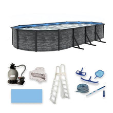 Blue Wave Marbella 12-ft x 24-ft Oval 52-in Deep Above Ground Swimming Pool – Steel Wall & Top Rails, Sand Filter, Skimmer, Liner, A-Frame Ladder & Maintenance Kit – Complete Outdoor Pool Accessories