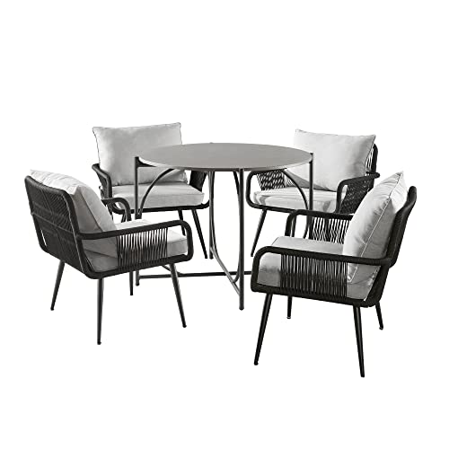 Alaterre Furniture Andover All-Weather Outdoor Bistro Set with 4 Rope Chairs and 30in Table Charcoal
