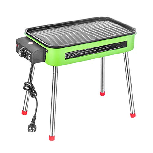 NEWCES Barbecue Desk Indoor Outdoor Electric Carbon Barbecue Grill Electric BBQ Smokeless Grill with Legs 1800W Adjustable Thermostat Removable Washable Plates 18.5 X 9.8 Green Tabletop Barbecue