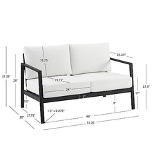 Linon Greyton Aluminum Frame Outdoor Loveseat with Removable Cushions Black & White