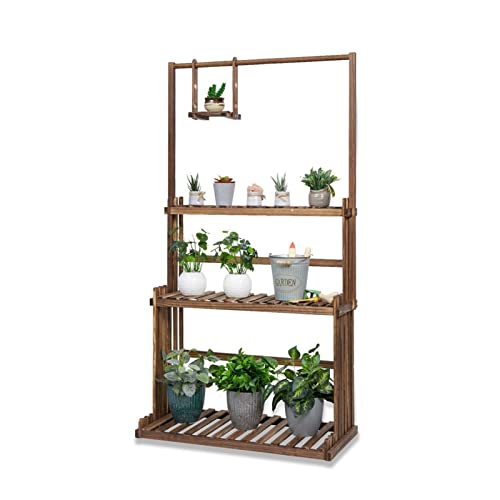 MIIKHI Plant Stand 3-Tier Hanging Wood Plant Stand Planter Shelves Flower Pot Organizer Rack Multiple Display Holder Shelf Indoor Outdoor Flower Stand