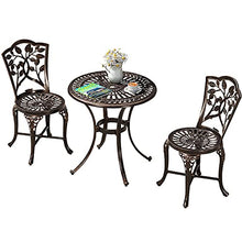 JKSVTF 3 Piece Patio Bistro Table Set w Leaf Design Antique Finish Outdoor Cast Aluminum Furniture Set w Umbrella Hole Rust-Resistant Table and Chairs for Balcony Backyar (Black)